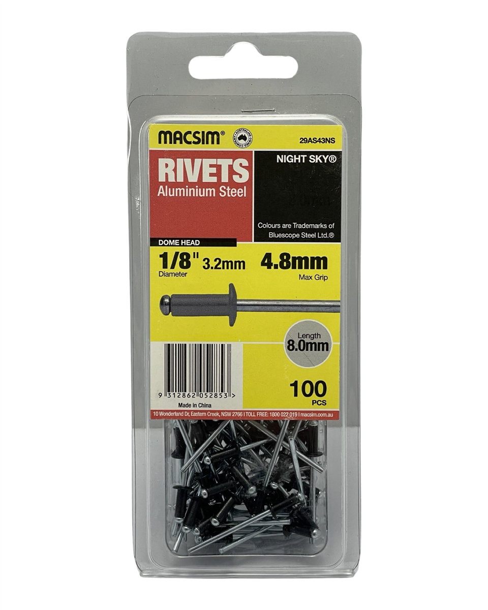 Macsim Dome Head Blind Rivets 3.2 x 4.8mm Night Sky, 100 Pack