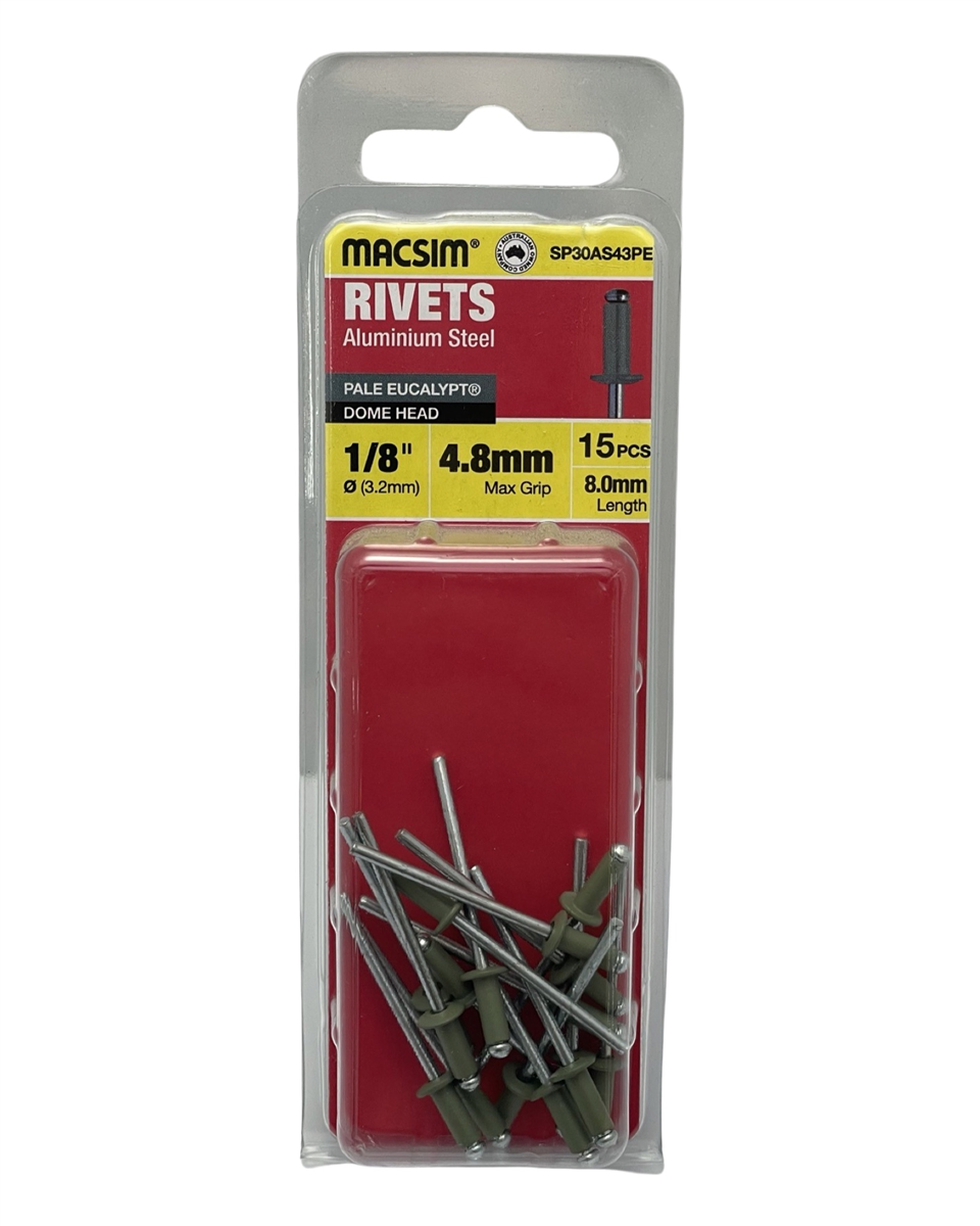 Macsim Dome Head Blind Rivets 3.2 x 4.8mm Pale Eucalypt, 15 Pack
