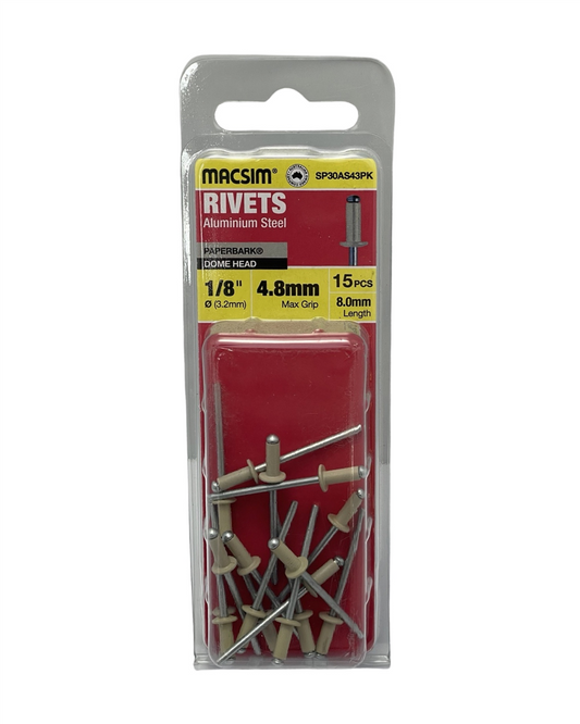 Macsim Dome Head Blind Rivets 3.2 x 4.8mm Paperbark, 15 Pack