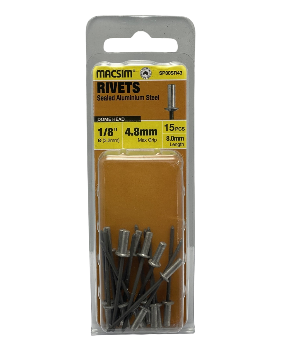 Macsim Sealed Aluminium Blind Rivets 3.2 x 4.8mm, 15 Pack