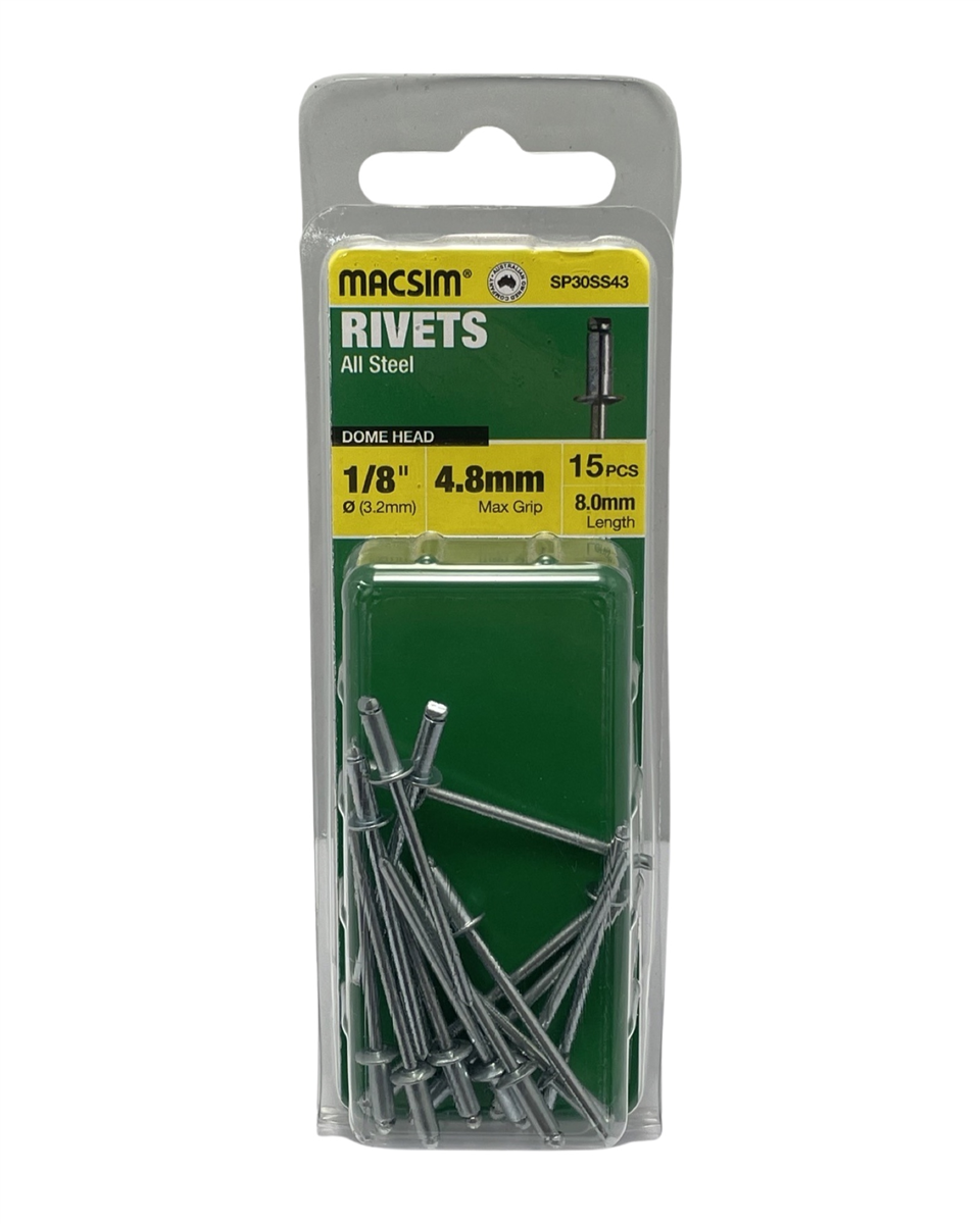 Macsim Steel Blind Rivets 3.2 x 4.8mm, 15 Pack