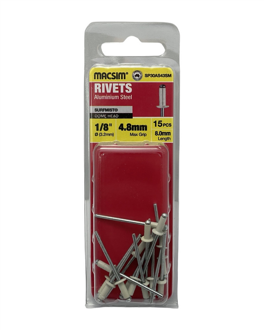 Macsim Dome Head Blind Rivets 3.2 x 4.8mm Surfmist, 15 Pack