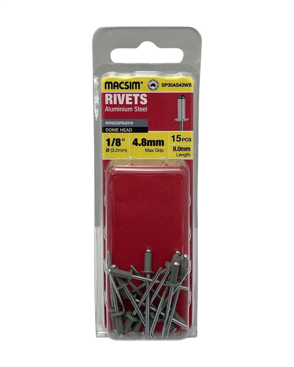 Macsim Dome Head Blind Rivets 3.2 x 4.8mm Windspray, 15 Pack
