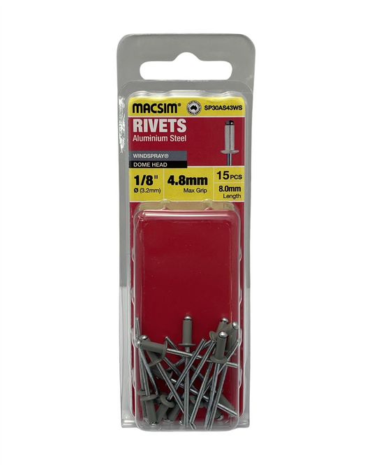 Macsim Dome Head Blind Rivets 3.2 x 4.8mm Windspray, 15 Pack