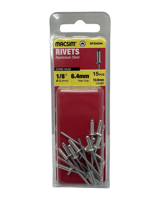 Macsim Aluminium Dome Head Blind Rivets 3.2 x 6.4mm, 15 Pack