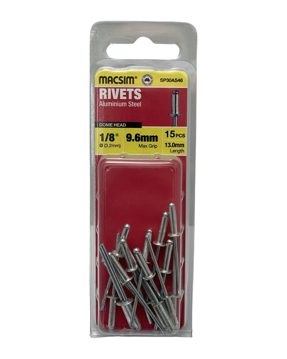 Macsim Aluminium Dome Head Blind Rivets 3.2 x 9.6mm, 15 Pack