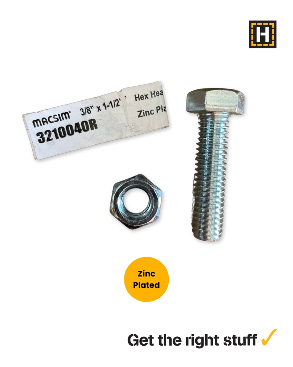 Macsim Hex Bolt and Nut 3/8" x 1 1/2" Zinc Plated