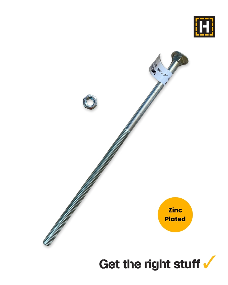 Macsim 3/8" x 10" Cup Head Coach Bolt and Nut Zinc Plated