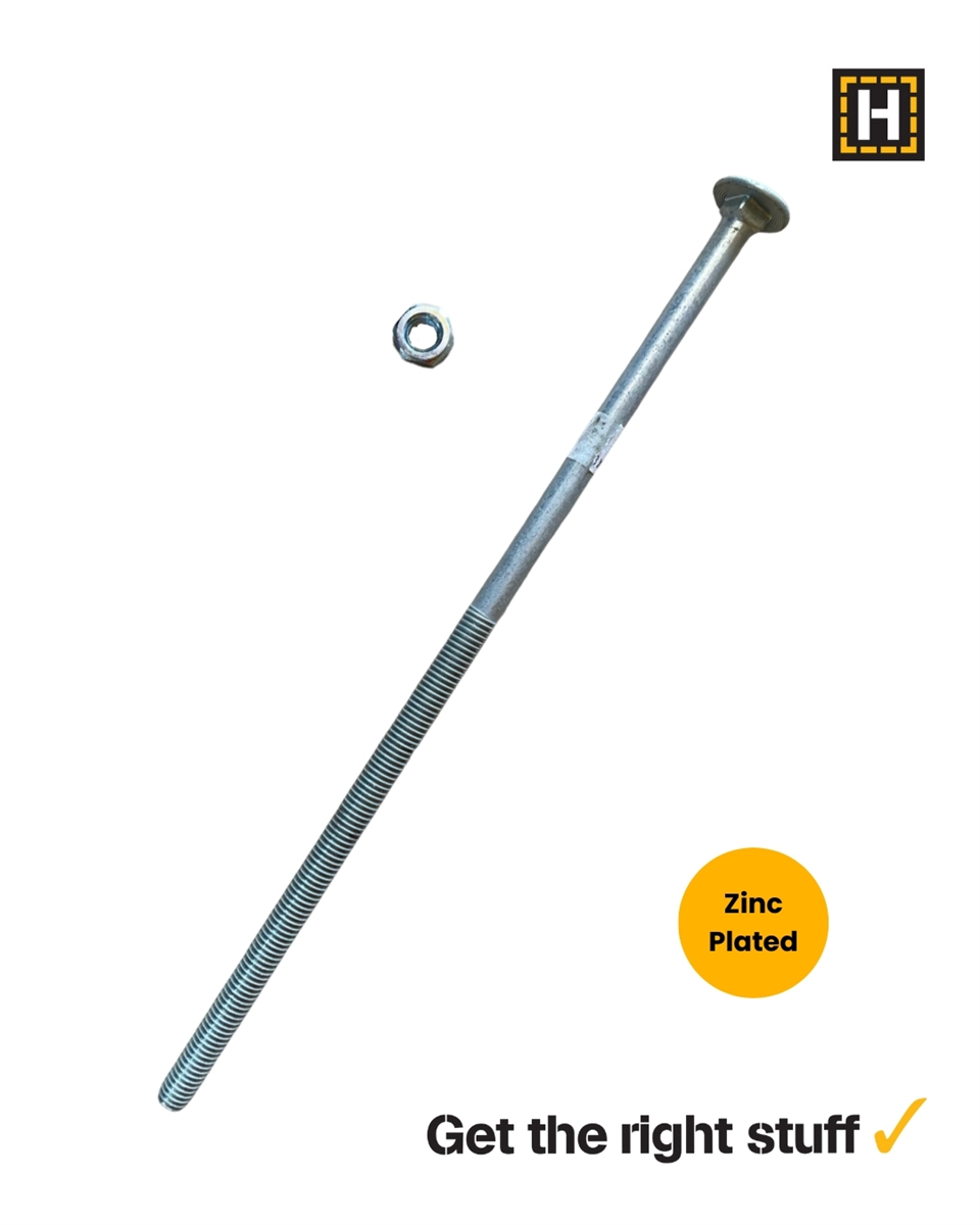 Macsim 3/8" x 11" Cup Head Coach Bolt and Nut Zinc Plated