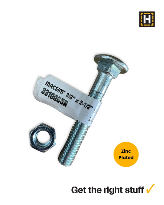 Macsim Cup Head Bolt and Nut 3/8" x 2 1/2" Zinc Plated