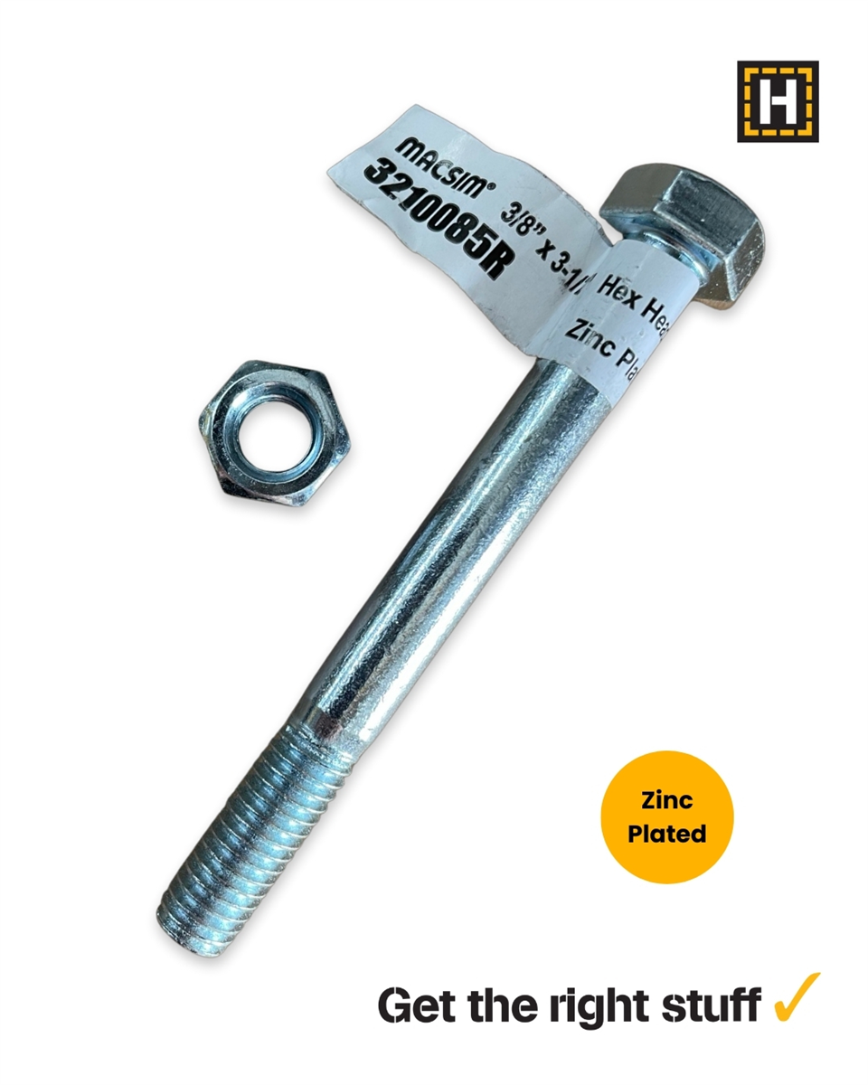 Macsim Hex Bolt and Nut 3/8" x 3 1/2" Zinc Plated