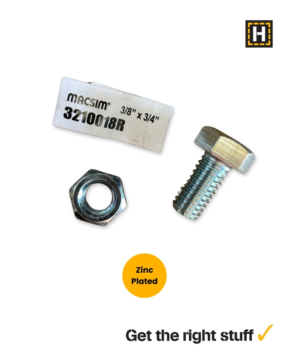 Macsim Hex Bolt and Nut 3/8" x 3/4" Zinc Plated