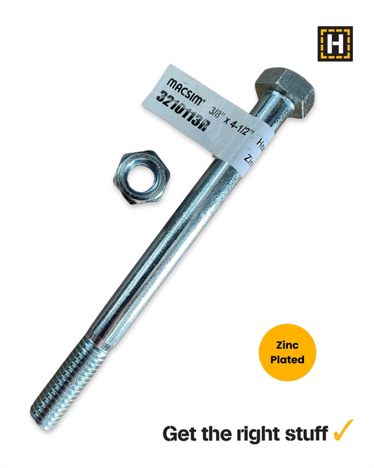 Macsim Hex Bolt and Nut 3/8" x 4 1/2" Zinc Plated