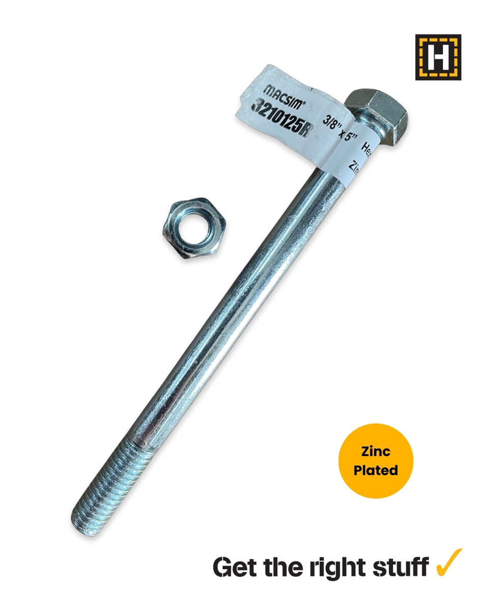 Macsim Hex Bolt and Nut 3/8" x 5" Zinc Plated