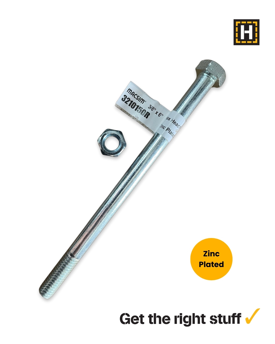 Macsim Hex Bolt and Nut 3/8" x 6" Zinc Plated