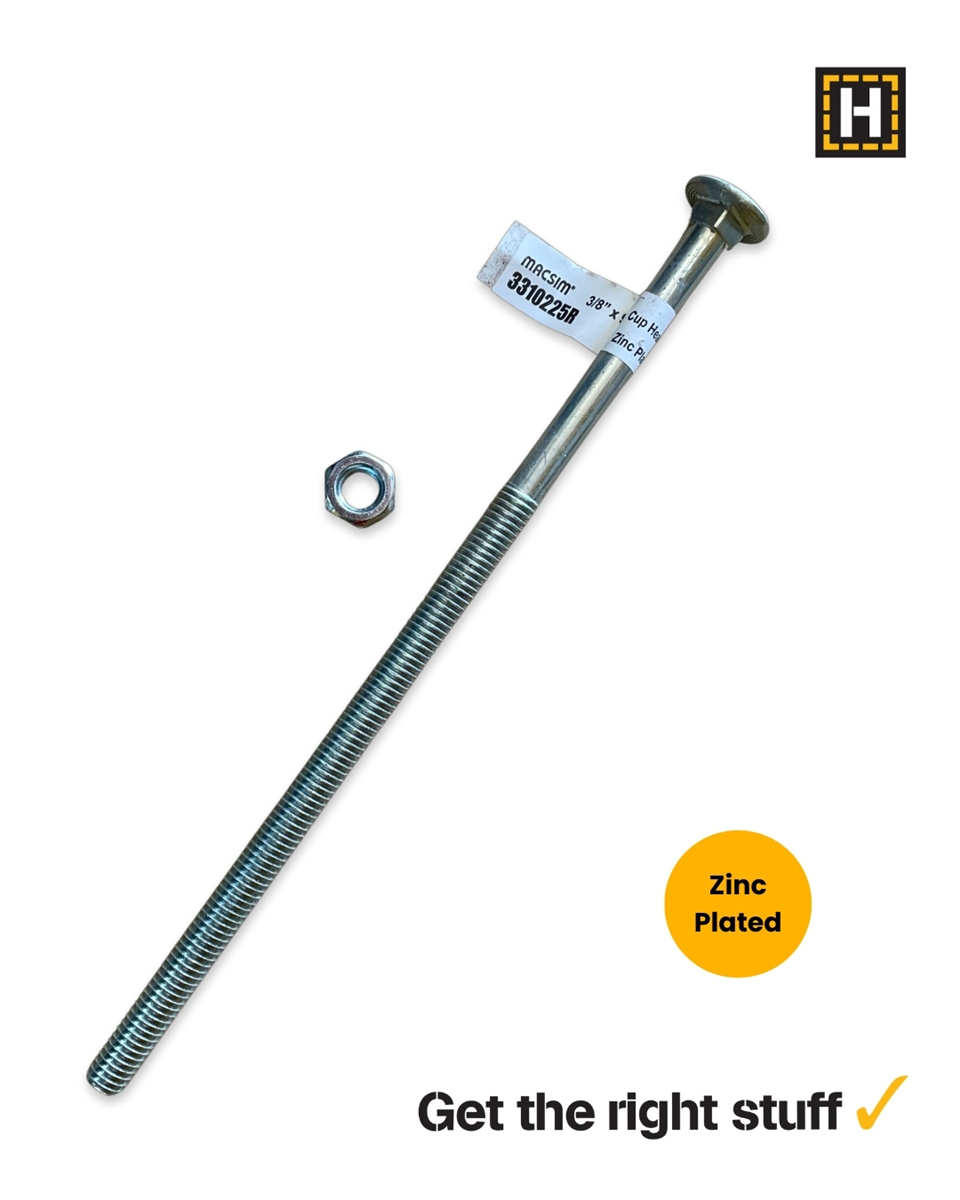 Macsim 3/8" x 9" Cup Head Coach Bolt and Nut Zinc Plated