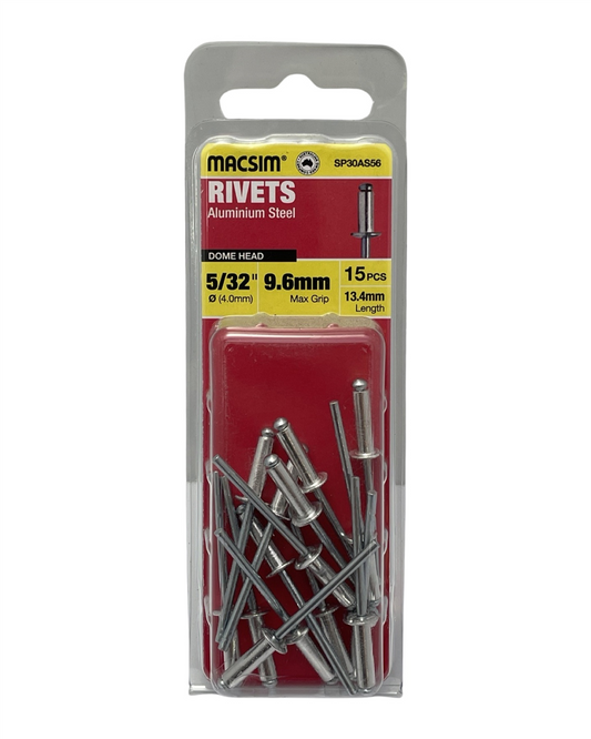 Macsim Aluminium Dome Head Blind Rivets 4.0 x 9.6mm, 15 Pack
