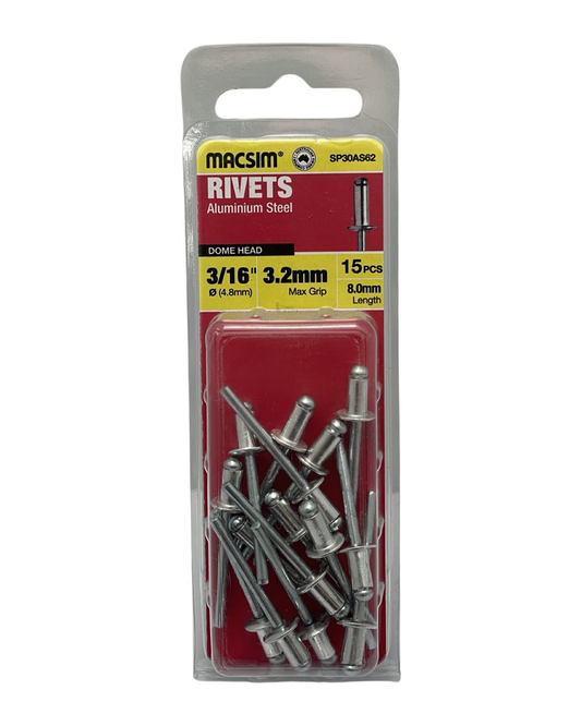 Macsim Aluminium Dome Head Blind Rivets 4.8 x 3.2mm, 15 Pack