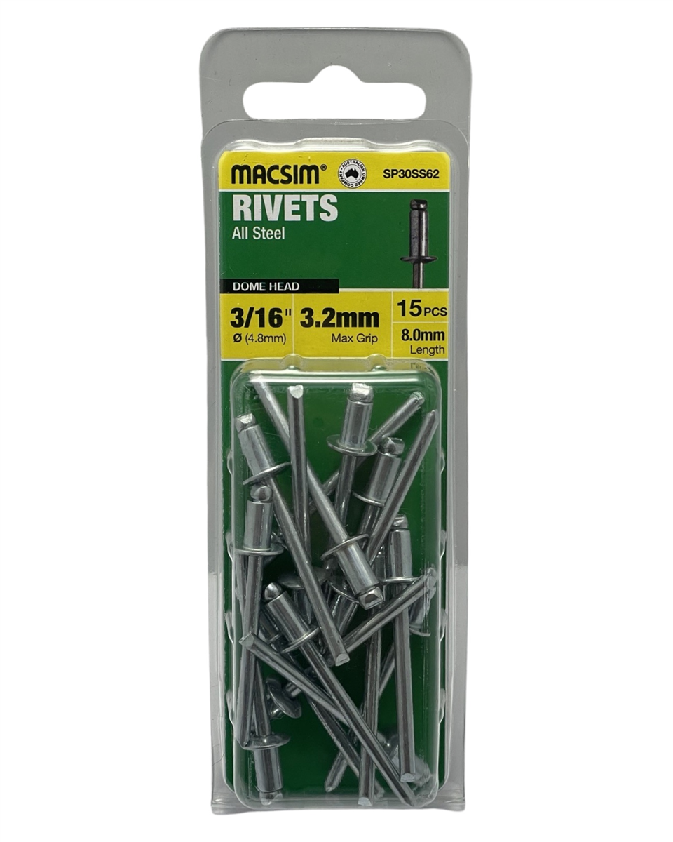 Macsim Steel Blind Rivets 4.8 x 3.2mm, 15 Pack
