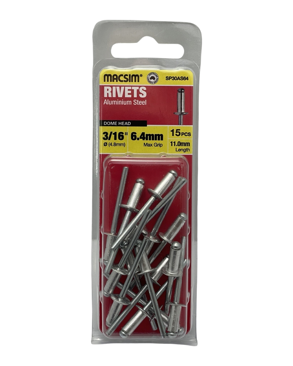 Macsim Aluminium Dome Head Blind Rivets 4.8 x 6.4mm, 15 Pack