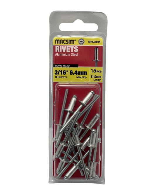 Macsim Aluminium Dome Head Blind Rivets 4.8 x 6.4mm, 15 Pack