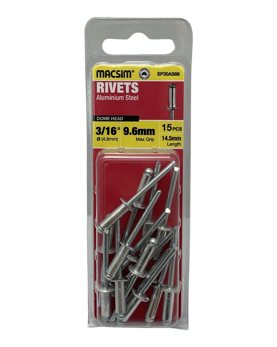Macsim Dome Head Aluminium Blind Rivets 4.8 x 9.6mm, 15 Pack