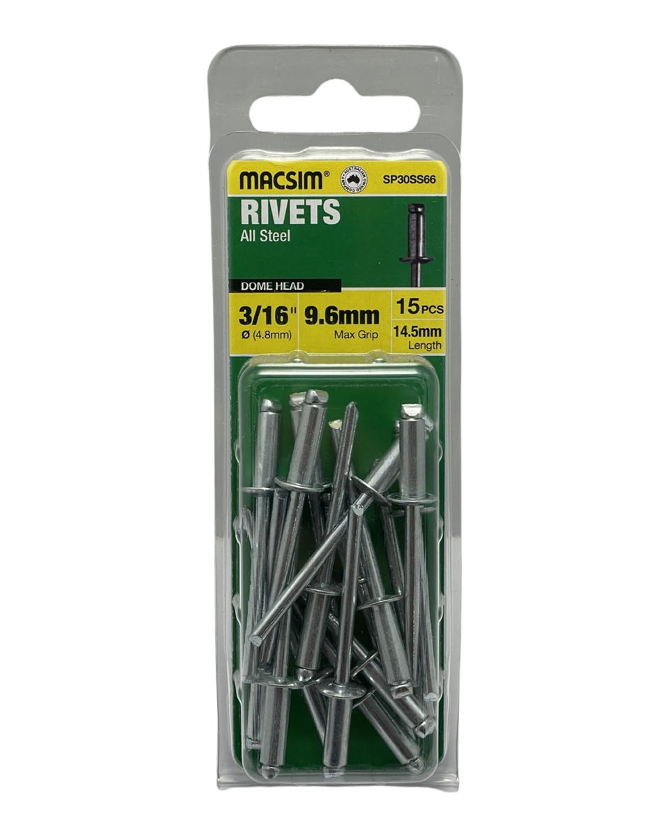 Macsim Steel Blind Rivets 4.8 x 9.6mm, 15 Pack