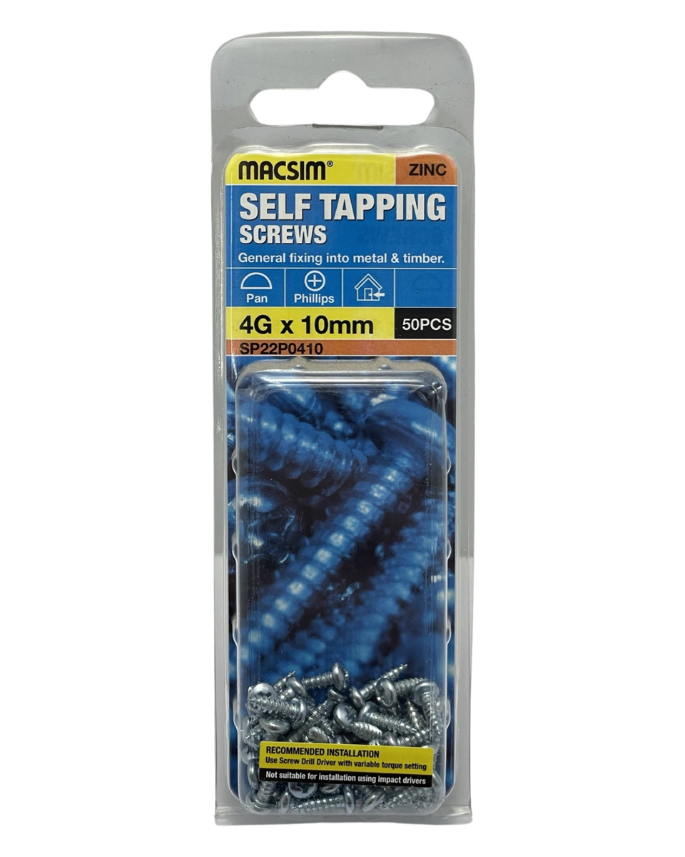 Macsim 4g x 10mm Self Tapping Screws - Pack of 50
