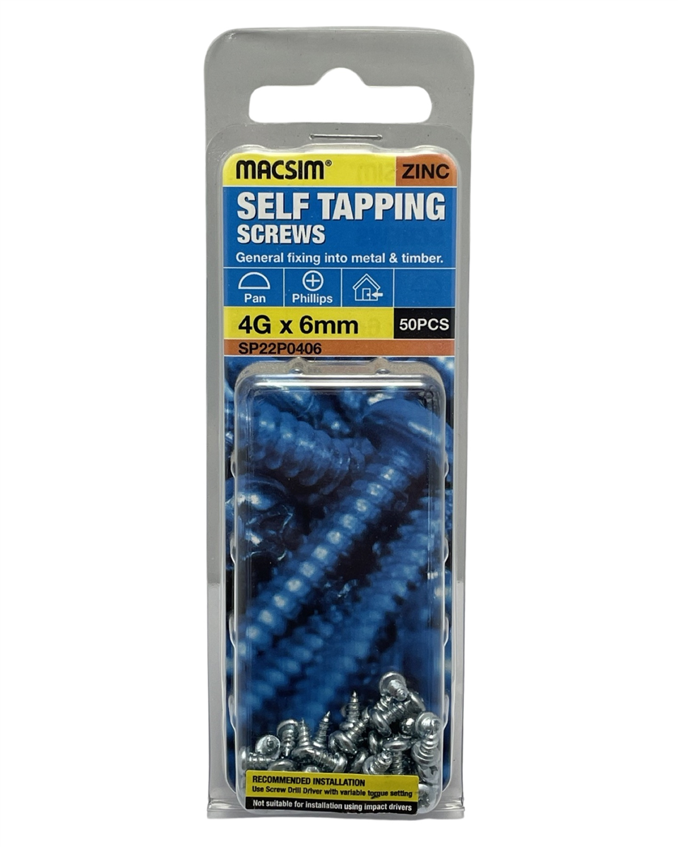 Macsim 4g x 6mm Self Tapping Screws - Pack of 50