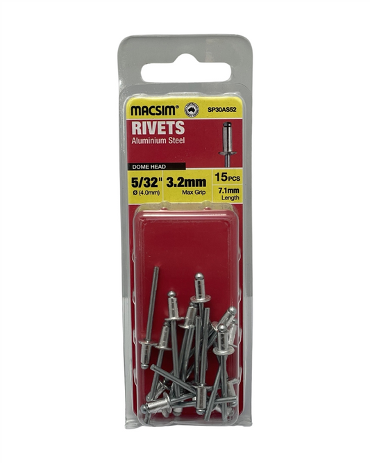 Macsim Aluminium Dome Head Blind Rivets 4.0 x 3.2mm, 15 Pack