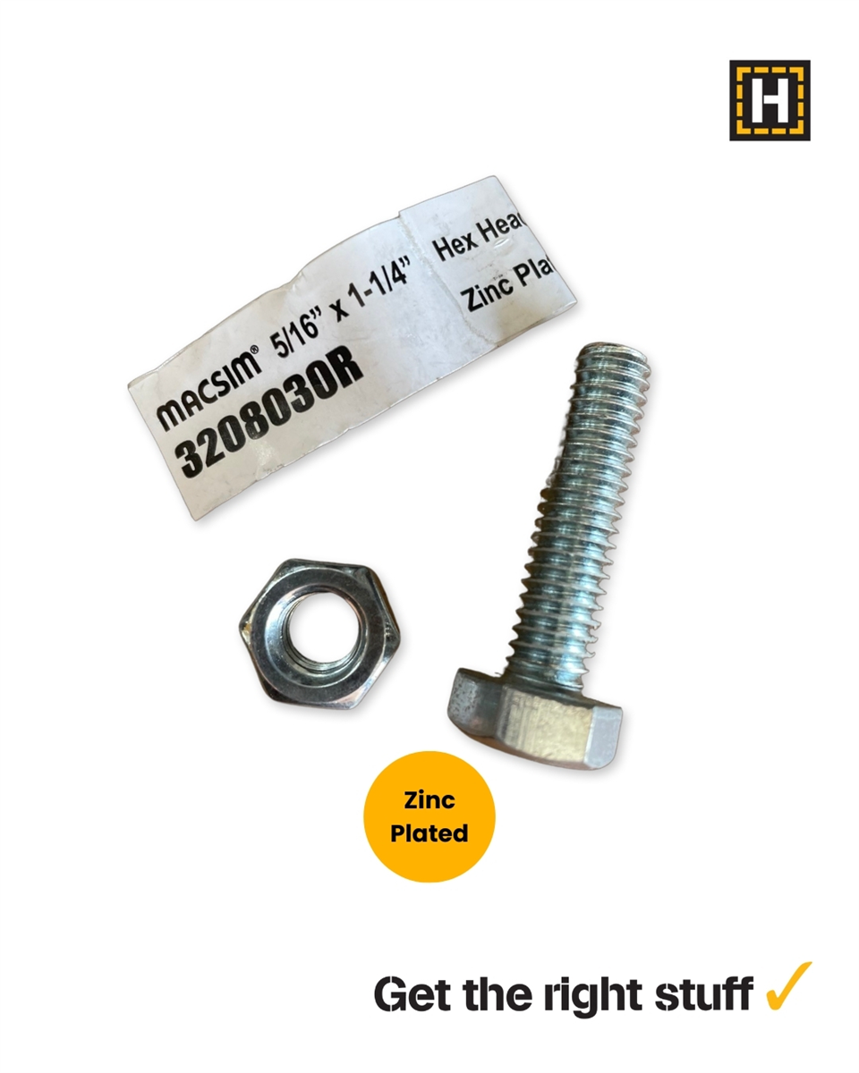Macsim Hex Bolt and Nut 5/16" x 1 1/4" Zinc Plated
