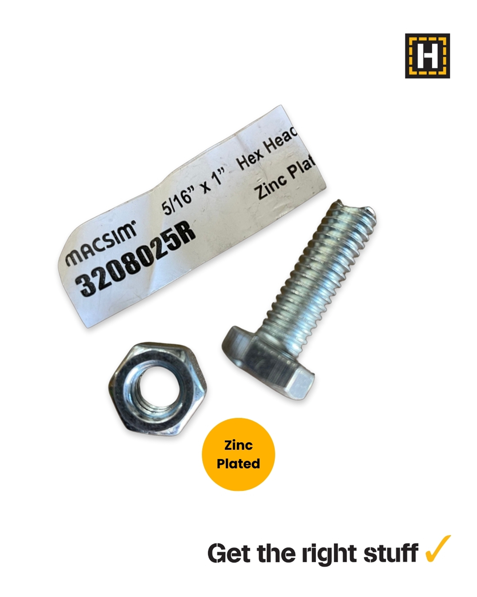 Macsim Hex Bolt and Nut 5/16" x 1" Zinc Plated