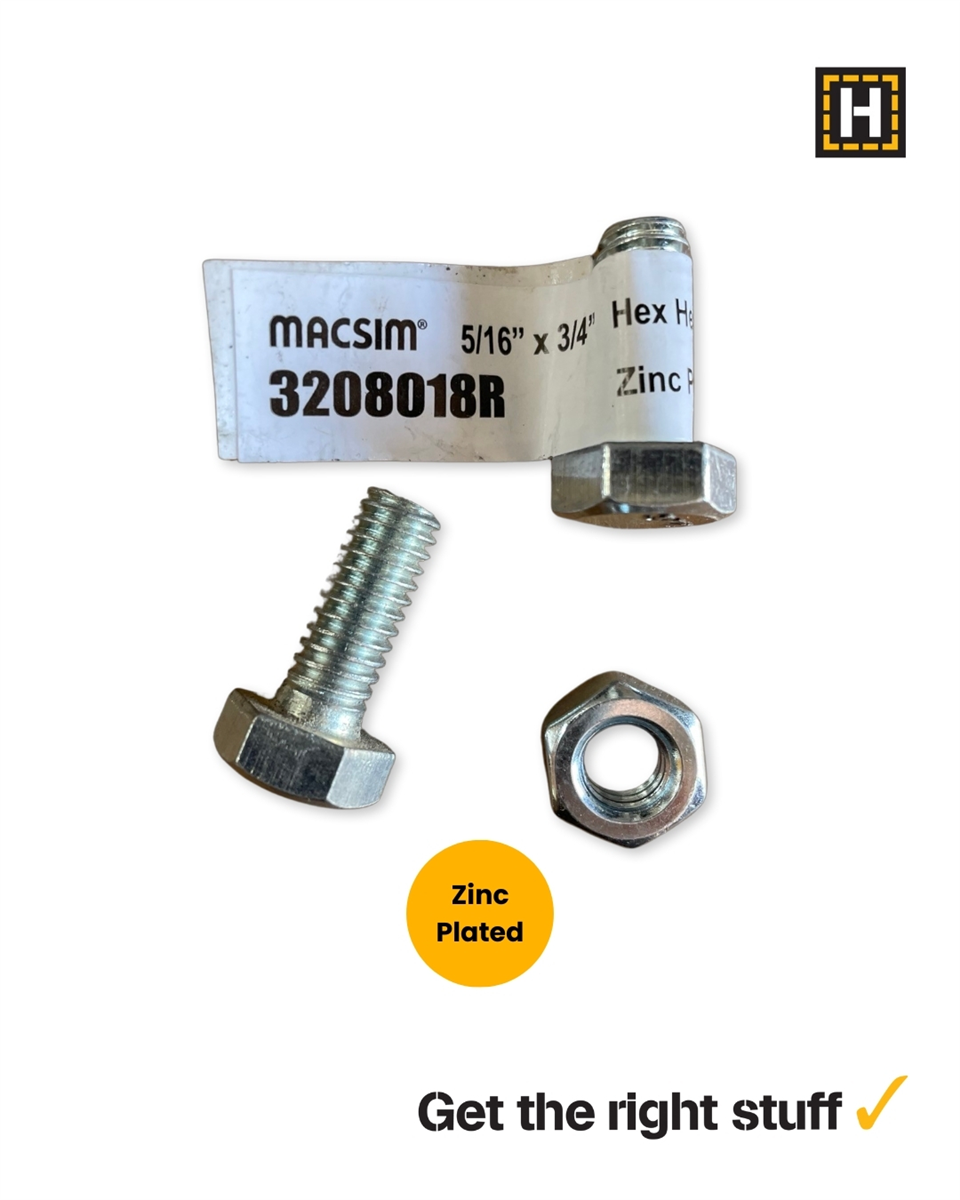 Macsim Hex Bolt and Nut 5/16" x 3/4" Zinc Plated