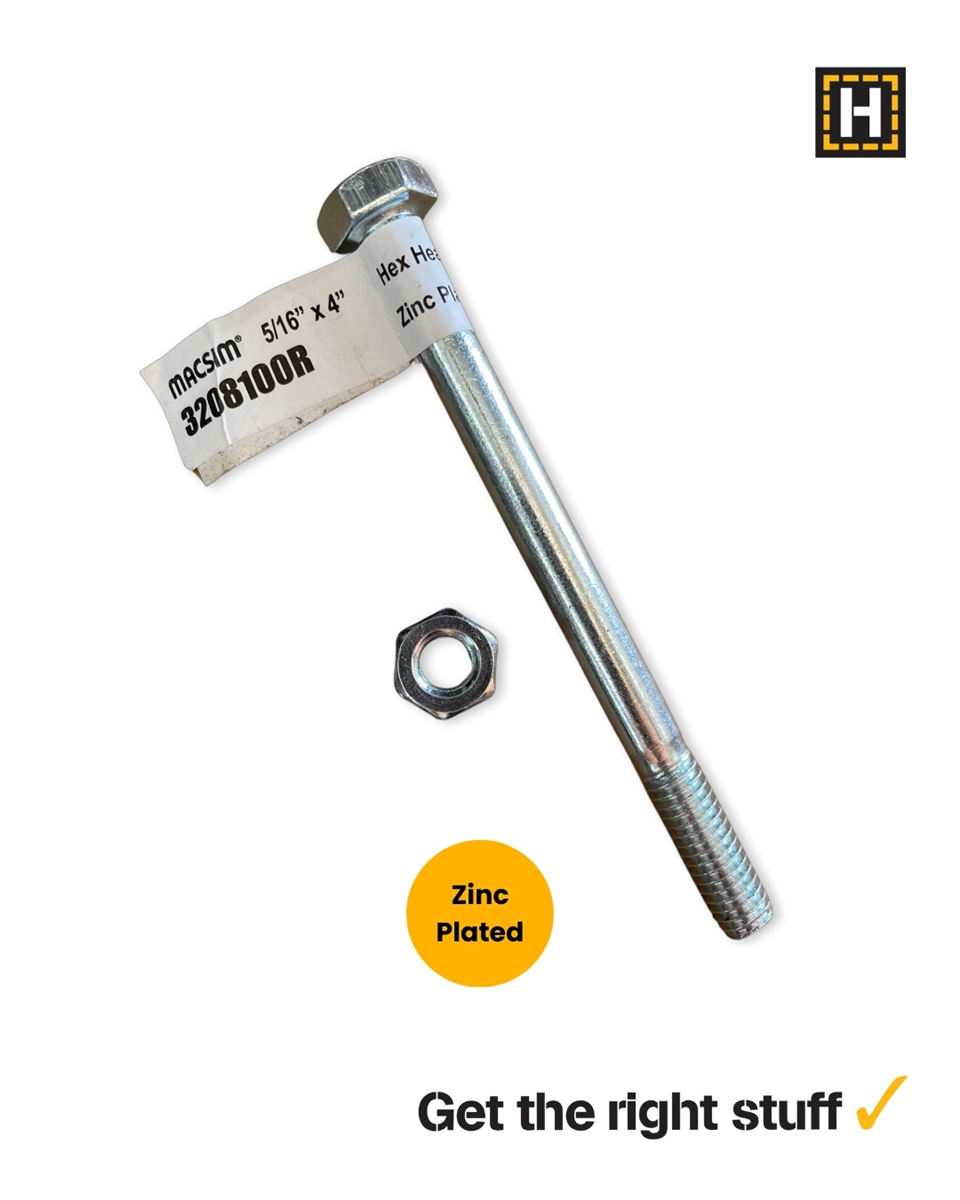 Macsim Hex Bolt and Nut 5/16" x 4" Zinc Plated