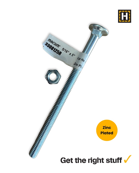 Macsim Cup Head Bolt and Nut 5/16" x 5" Zinc Plated
