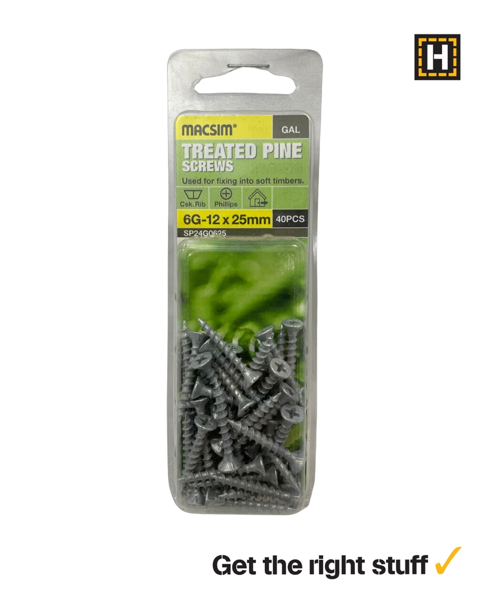 Macsim Treated Pine Screws C3 Galvanised 6g x 25mm 40 Pack