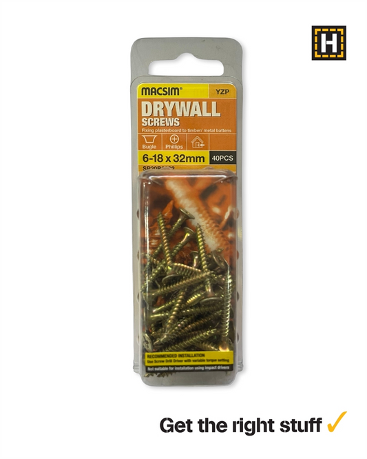 Macsim Drywall Screws Yellow Zinc 6g x 32mm 40 Pack