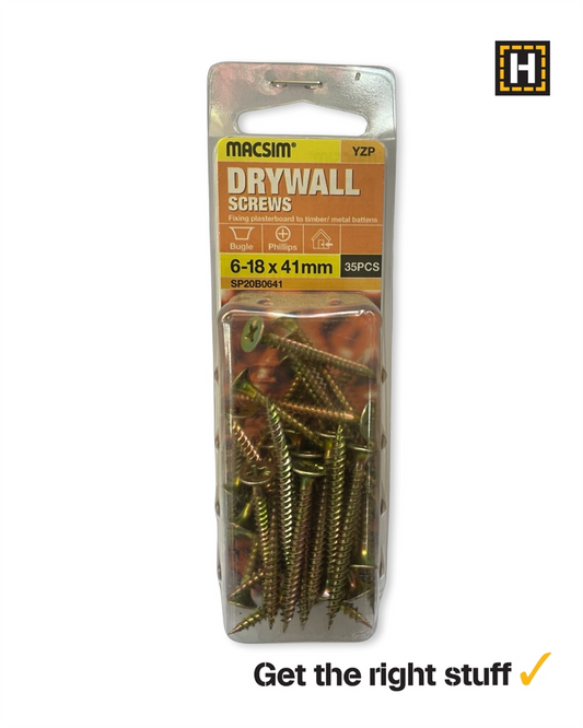 Macsim Drywall Screws Yellow Zinc 6g x 41mm 35 Pack