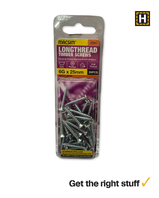Macsim Countersunk Timber Screws Zinc 6g x 25mm