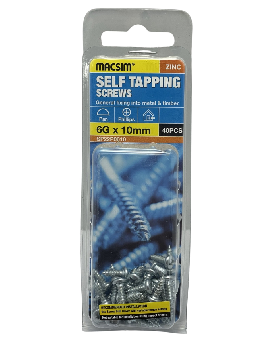 Macsim 6g x 10mm Self Tapping Screws - Pack of 40