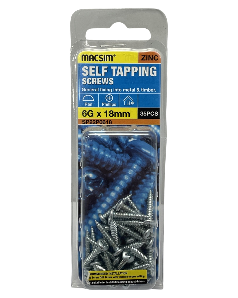 Macsim 6g x 18mm Self Tapping Screws - Pack of 35