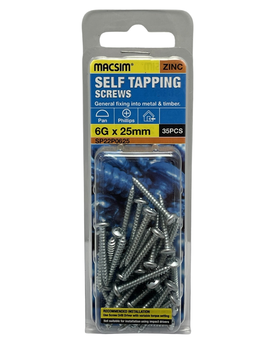 Macsim 6g x 25mm Self Tapping Screws - Pack of 35