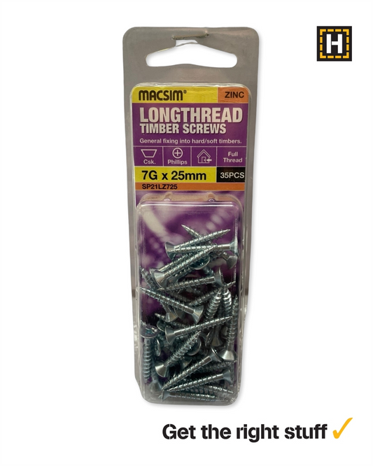 Macsim Countersunk Timber Screws Zinc 7g x 25mm