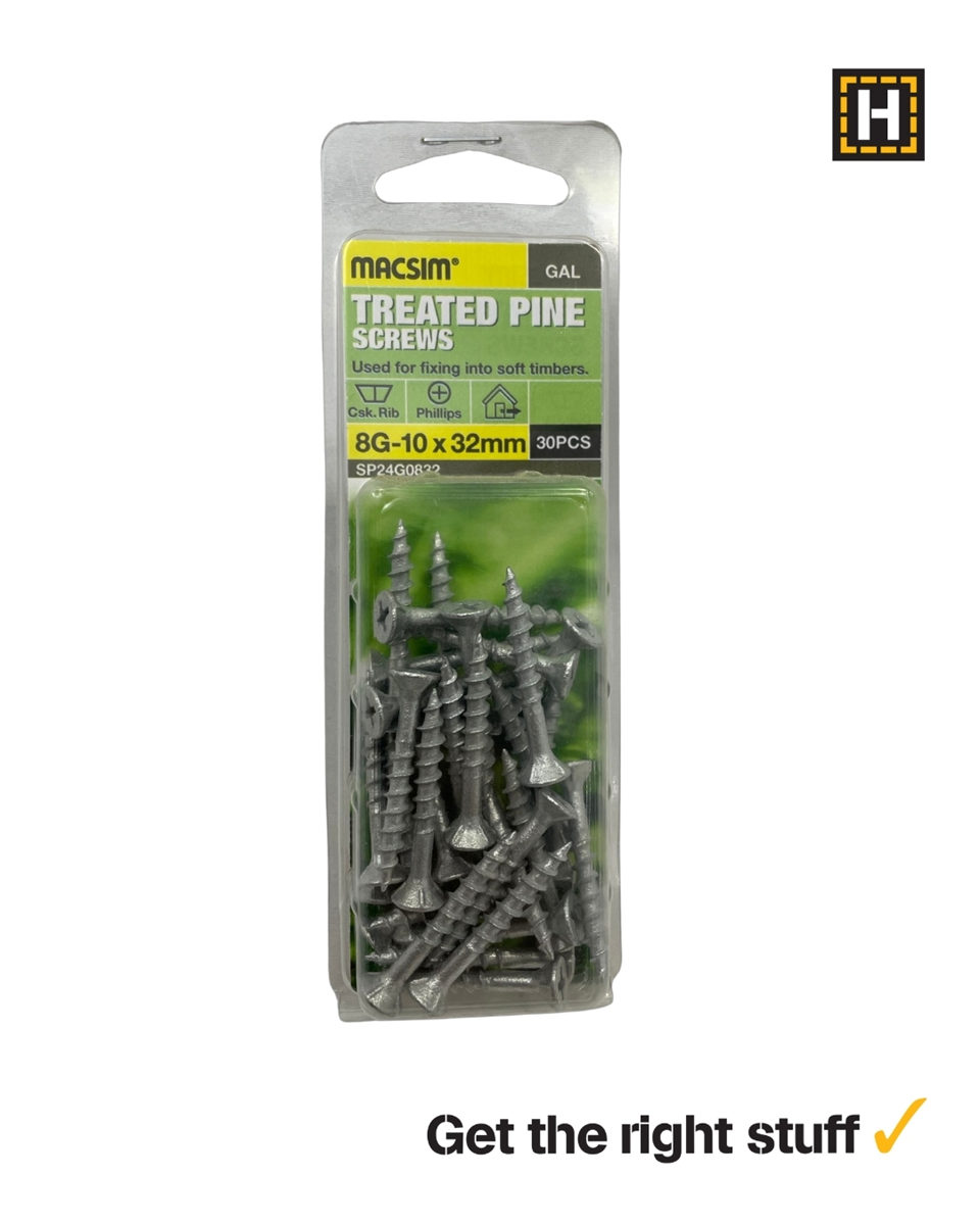 Macsim Treated Pine Screws C3 Galvanised 8g x 32mm 30 Pack
