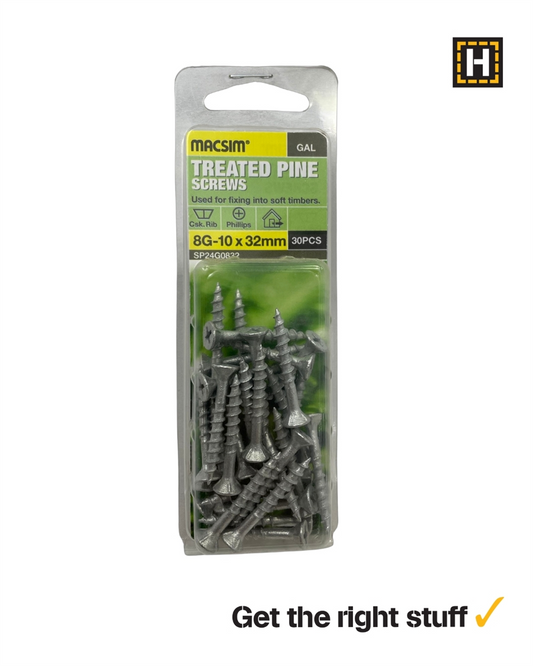 Macsim Treated Pine Screws C3 Galvanised 8g x 32mm 30 Pack
