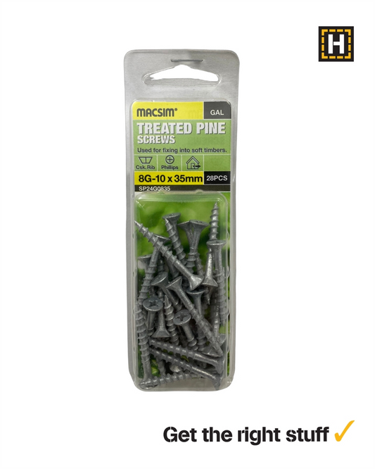 Macsim Treated Pine Screws C3 Galvanised 8g x 35mm 28 Pack