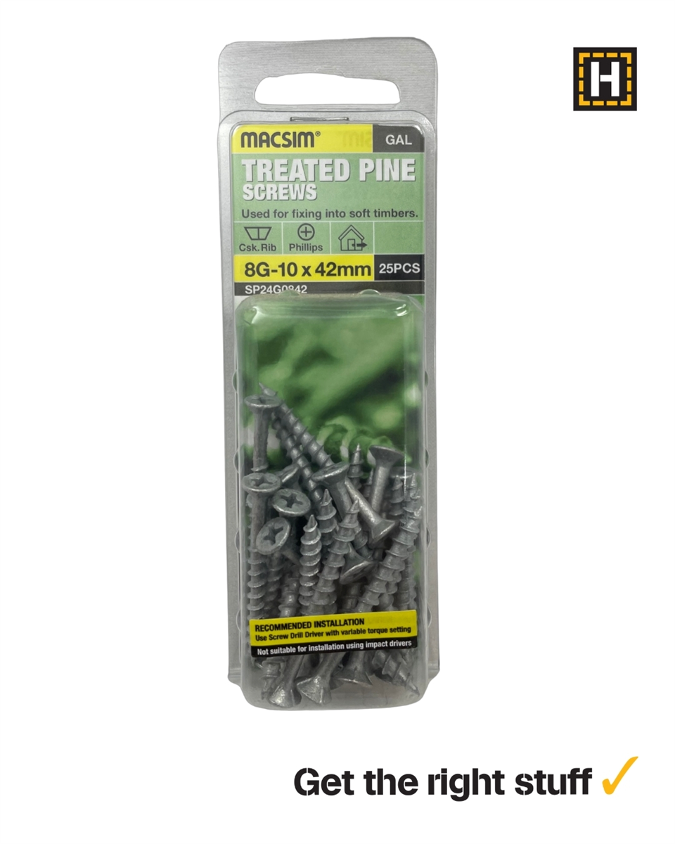 Macsim Treated Pine Screws C3 Galvanised 8g x 42mm 25 Pack