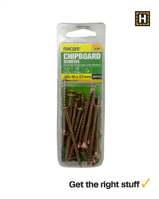 Macsim Chipboard Screws Yellow Zinc 8g x 57mm 20 Pack