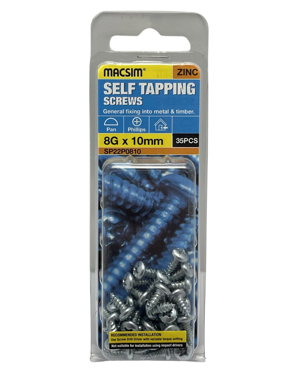 Macsim 8g x 10mm Self Tapping Screws - Pack of 35