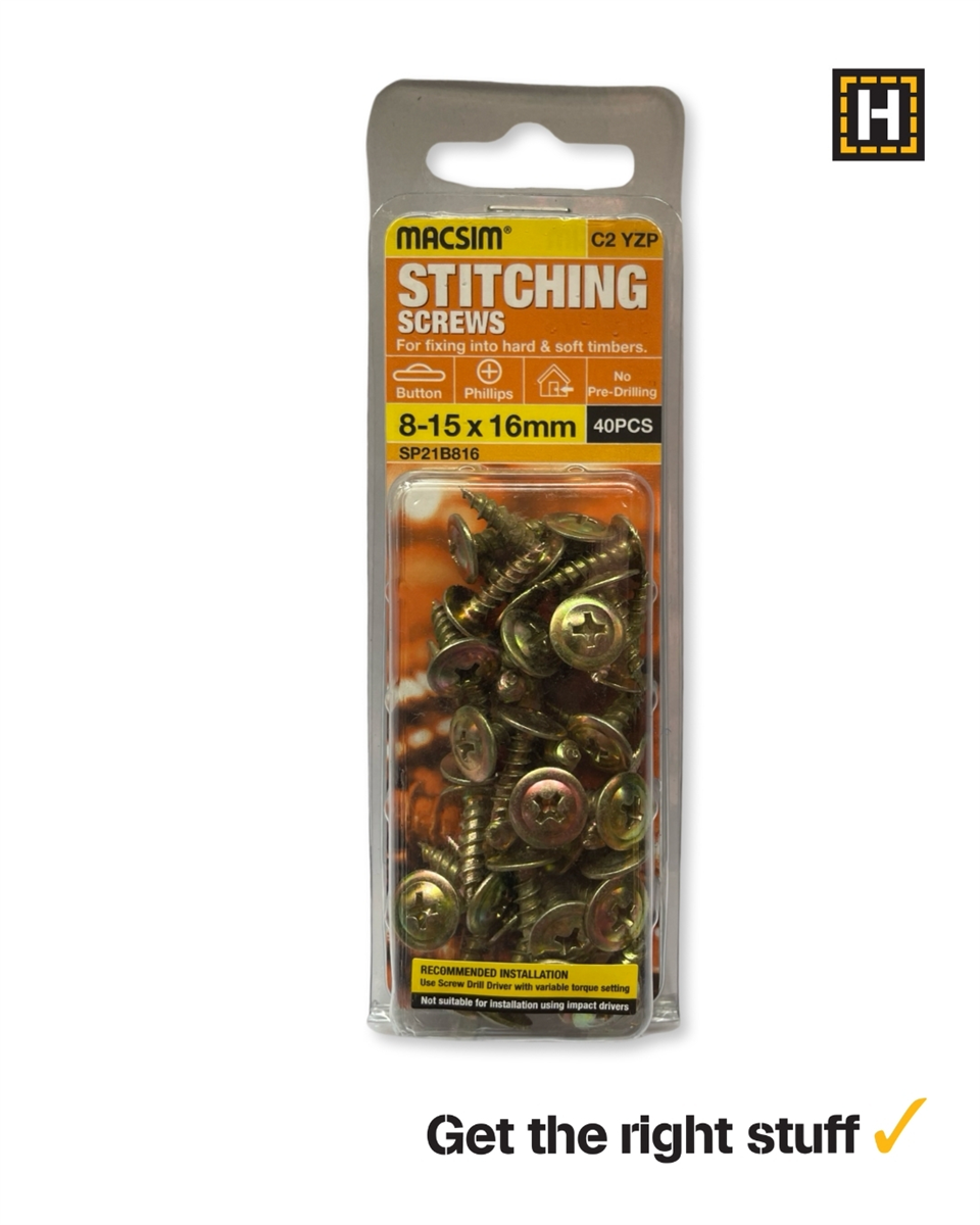 Macsim Button Head Stitching Screws 8g x 16mm Yellow Zinc